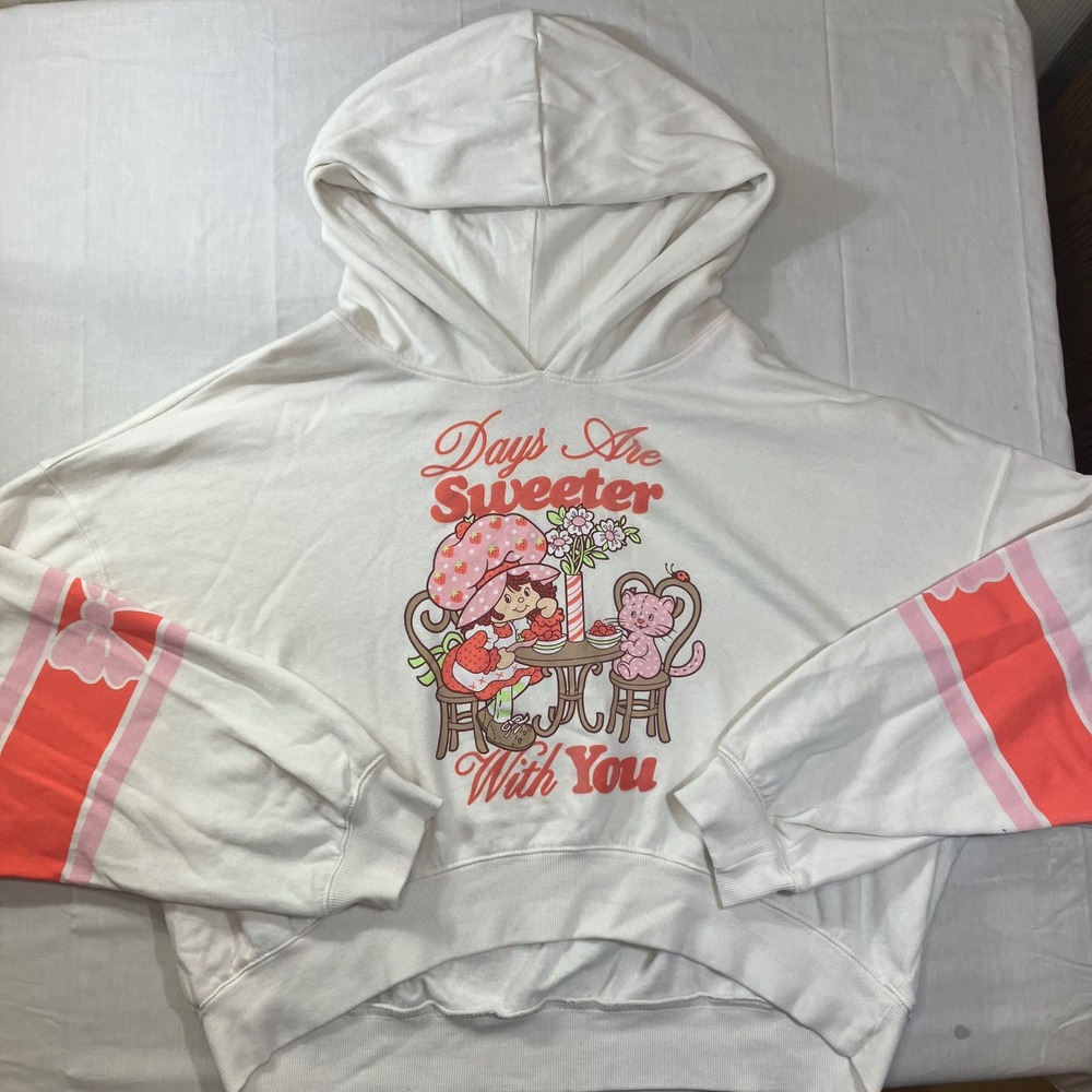 Strawberry Shortcake Days Are Sweeter With Cropped Hoodie XL White Pink Retro
